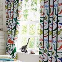 Los mejores  - Happy Linen Company Set de Cortinas Infantiles de galón Fruncido - Estampado de Dinosaurios con tiranosaurio Verde - 168…